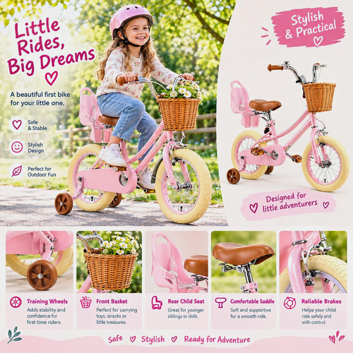 Pink 16in girls kids bike - girls,